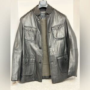 Men's Black Leather Military Jacket EPSILON made in Italy.